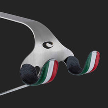 Load image into Gallery viewer, Cactus Tongue SSL bike hanger with Italian tricolour leather sleeves
