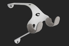 Load image into Gallery viewer, A white Cactus Tongue UNI-XR road bike hanger with grey leather sleeves