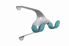 Load image into Gallery viewer, Cactus Tongue SSL Roadie bike hanger with aqua leather sleeves.
