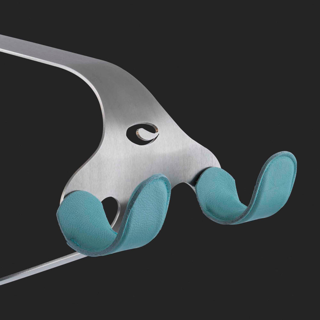 Cactus Tongue SSL bike hanger with aqua leather sleeves