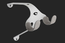 Load image into Gallery viewer, A white Cactus Tongue UNI-XR road bike hanger with grey leather sleeves 
